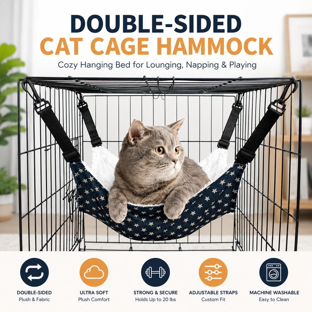Reversible Cat Cage Hammock with Adjustable Straps | Space-Saving Hanging Bed for Wire Crates