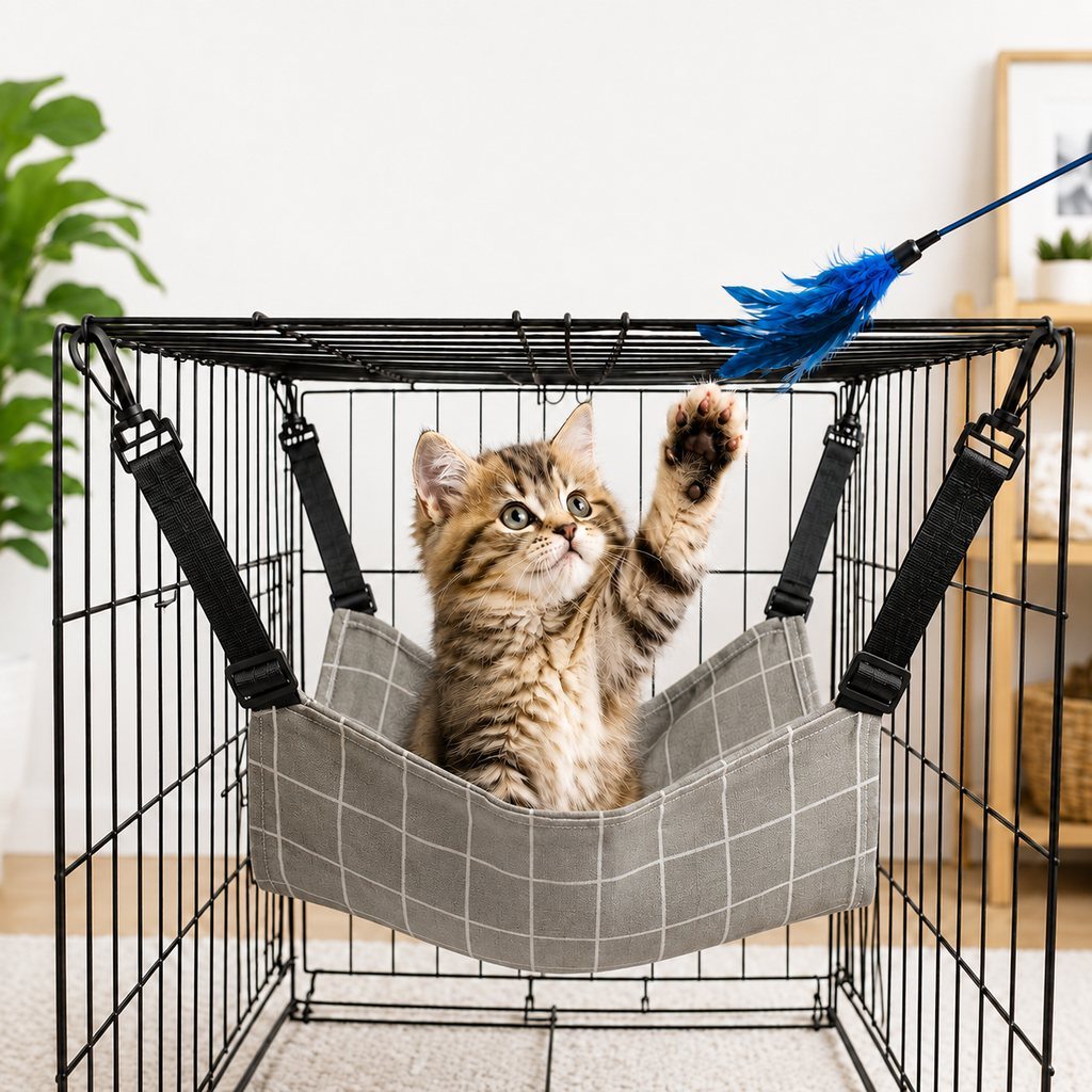 Reversible Cat Cage Hammock with Adjustable Straps | Space-Saving Hanging Bed for Wire Crates