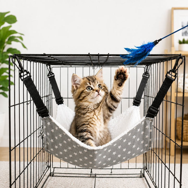 Reversible Cat Cage Hammock with Adjustable Straps | Space-Saving Hanging Bed for Wire Crates