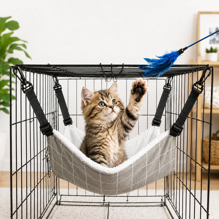 Reversible Cat Cage Hammock with Adjustable Straps | Space-Saving Hanging Bed for Wire Crates