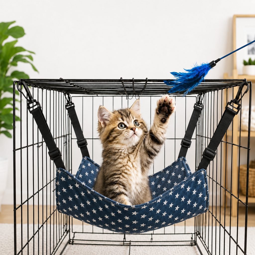 Reversible Cat Cage Hammock with Adjustable Straps | Space-Saving Hanging Bed for Wire Crates