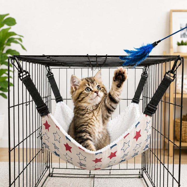 Reversible Cat Cage Hammock with Adjustable Straps | Space-Saving Hanging Bed for Wire Crates