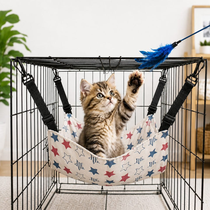 Reversible Cat Cage Hammock with Adjustable Straps | Space-Saving Hanging Bed for Wire Crates