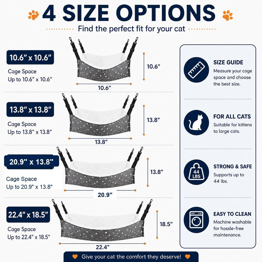 Reversible Cat Cage Hammock with Adjustable Straps | Space-Saving Hanging Bed for Wire Crates
