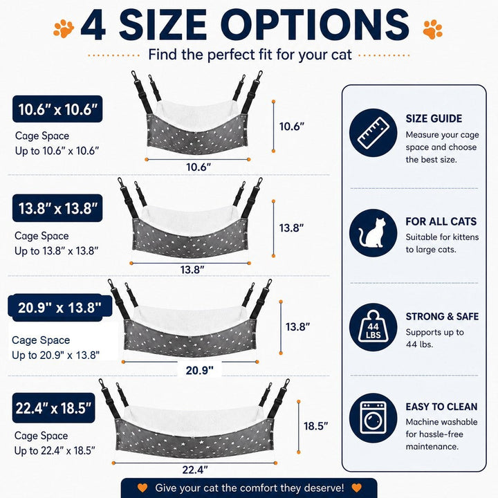 Reversible Cat Cage Hammock with Adjustable Straps | Space-Saving Hanging Bed for Wire Crates