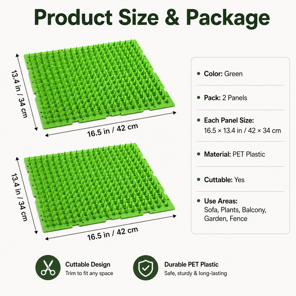 2-Pack Green Cut-to-Fit Cat Deterrent Mat for Sofas, Plants & Balconies