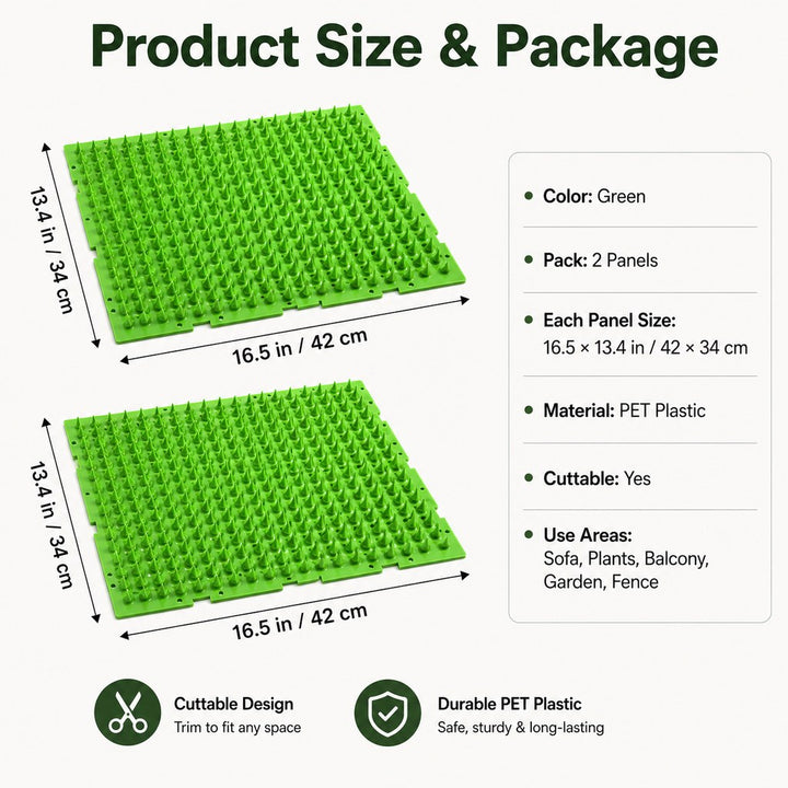 2-Pack Green Cut-to-Fit Cat Deterrent Mat for Sofas, Plants & Balconies