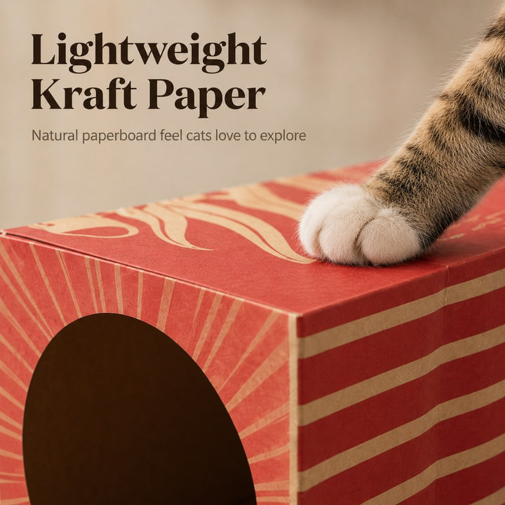 Foldable Kraft Paper Cat Tunnel for Indoor Cats | Space-Saving Hide & Play Toy to Beat Boredom