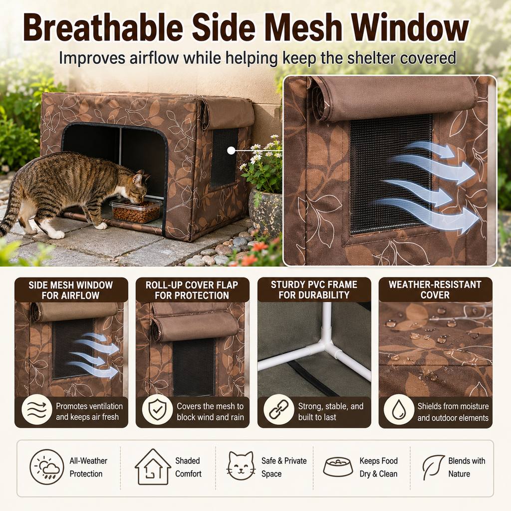 Outdoor Cat Feeding Shelter for Backyards | Weather-Resistant Food Station Cover
