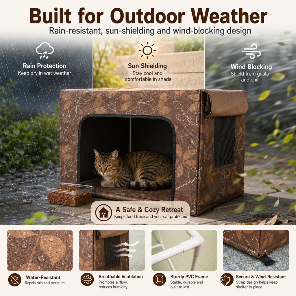 Outdoor Cat Feeding Shelter for Backyards | Weather-Resistant Food Station Cover