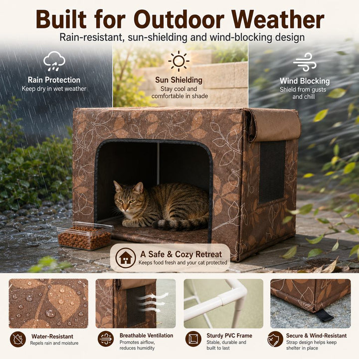 Outdoor Cat Feeding Shelter for Backyards | Weather-Resistant Food Station Cover