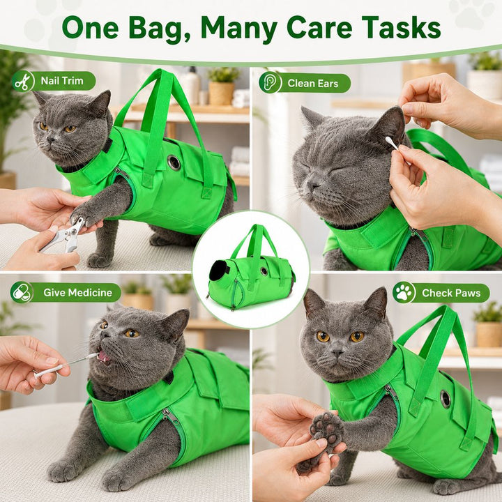 Multi-Use Cat Carrier & Grooming Bag | Easy Paw Access for Vet Visits & At-Home Care