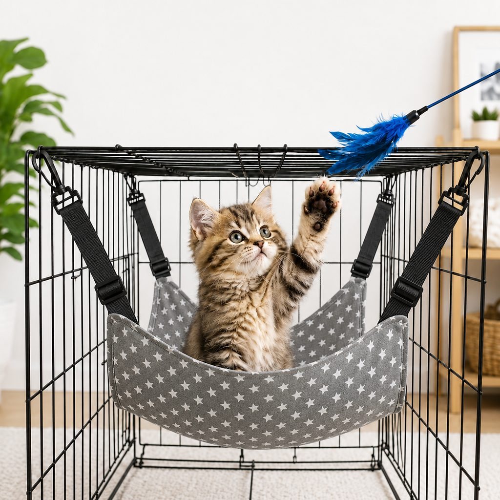 Reversible Cat Cage Hammock with Adjustable Straps | Space-Saving Hanging Bed for Wire Crates