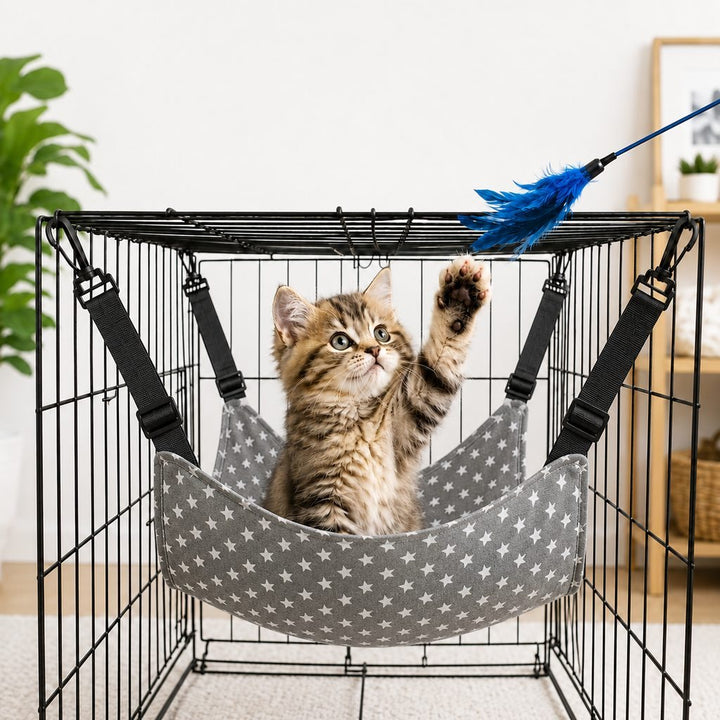 Reversible Cat Cage Hammock with Adjustable Straps | Space-Saving Hanging Bed for Wire Crates