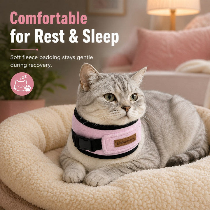 Soft Cat Recovery Collar for Post-Surgery Care | Adjustable Anti-Lick Fleece Neck Wrap