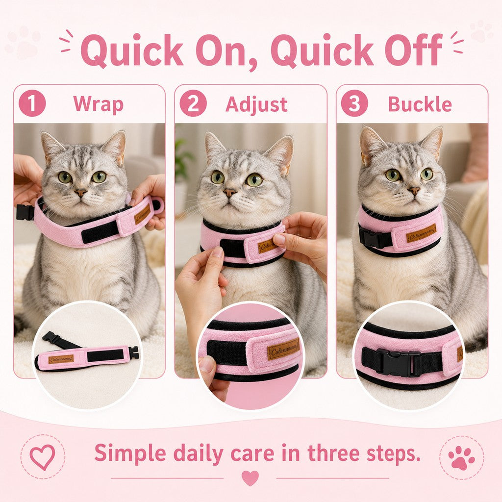 Soft Cat Recovery Collar for Post-Surgery Care | Adjustable Anti-Lick Fleece Neck Wrap