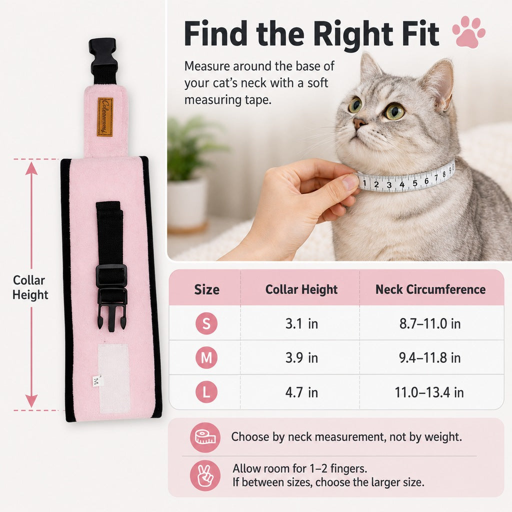 Soft Cat Recovery Collar for Post-Surgery Care | Adjustable Anti-Lick Fleece Neck Wrap