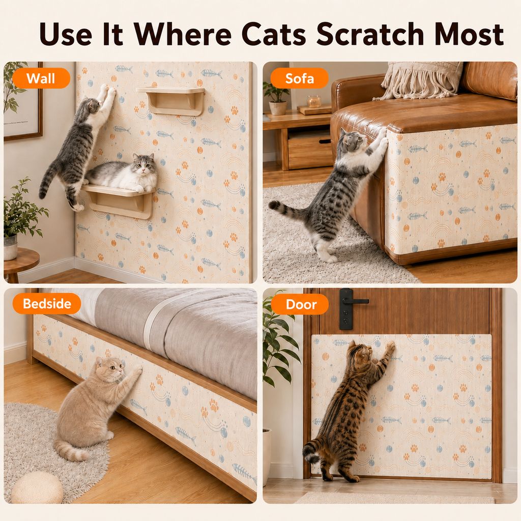 Self-Adhesive Cat Scratch Mat for Wall & Furniture Protection