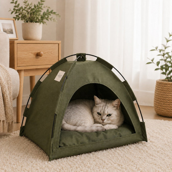 Cozy Foldable Cat Tent Bed for Apartment Naps | Breathable Hideaway with Removable Cushion