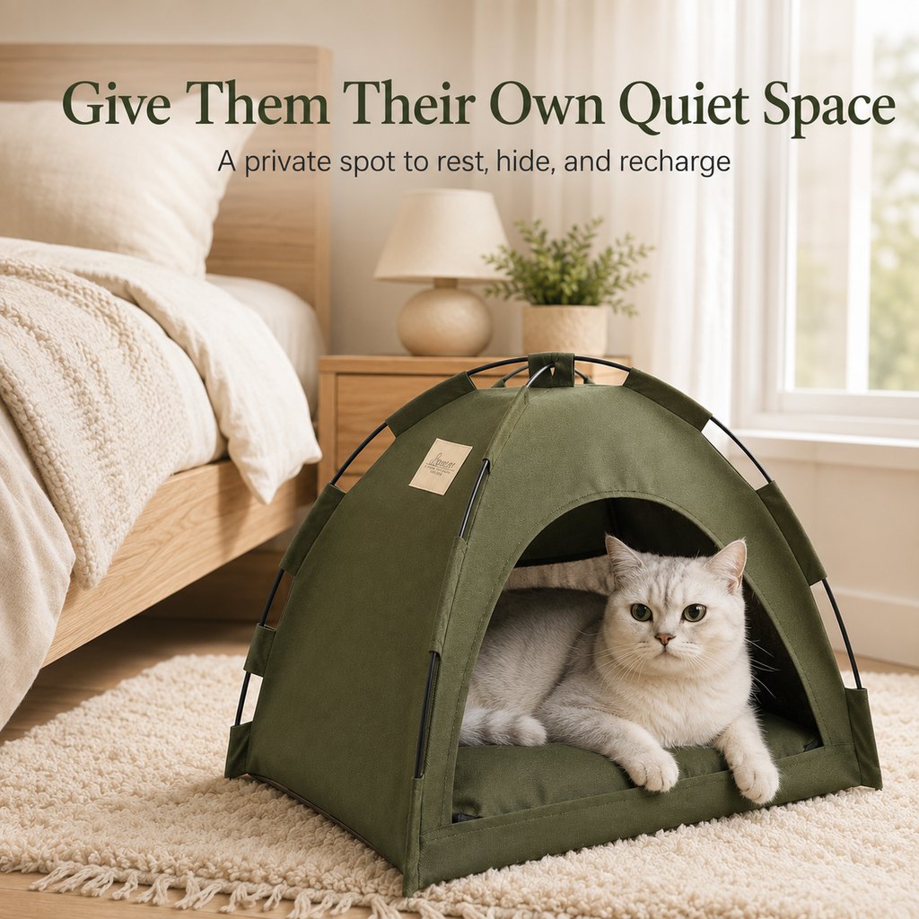 Cozy Foldable Cat Tent Bed for Apartment Naps | Breathable Hideaway with Removable Cushion