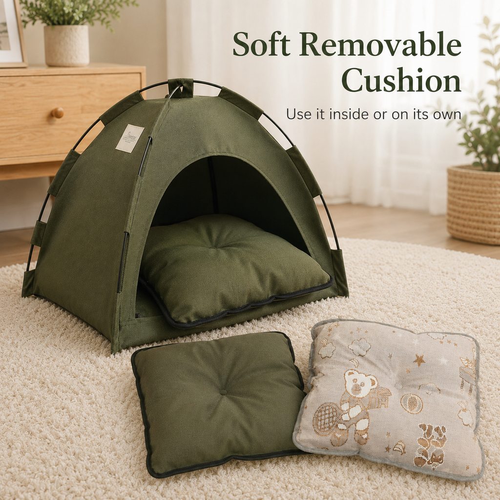 Cozy Foldable Cat Tent Bed for Apartment Naps | Breathable Hideaway with Removable Cushion