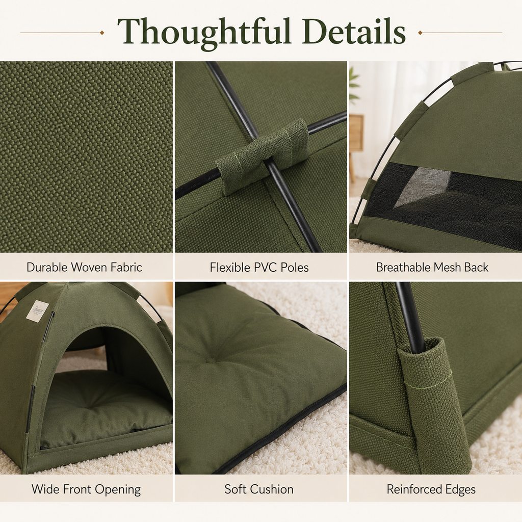 Cozy Foldable Cat Tent Bed for Apartment Naps | Breathable Hideaway with Removable Cushion