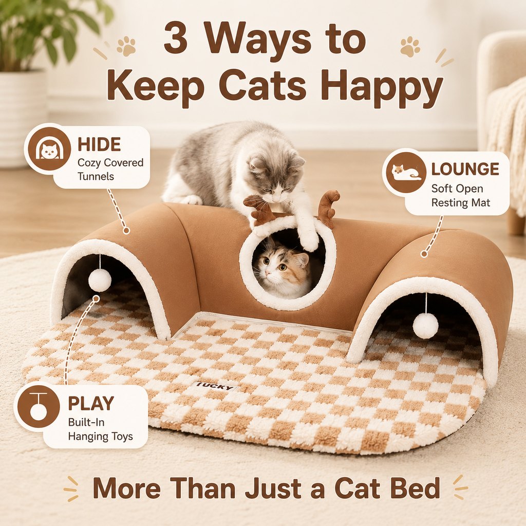 3-in-1 Multi-Cat Tunnel Bed & Play Mat for Indoor Cats