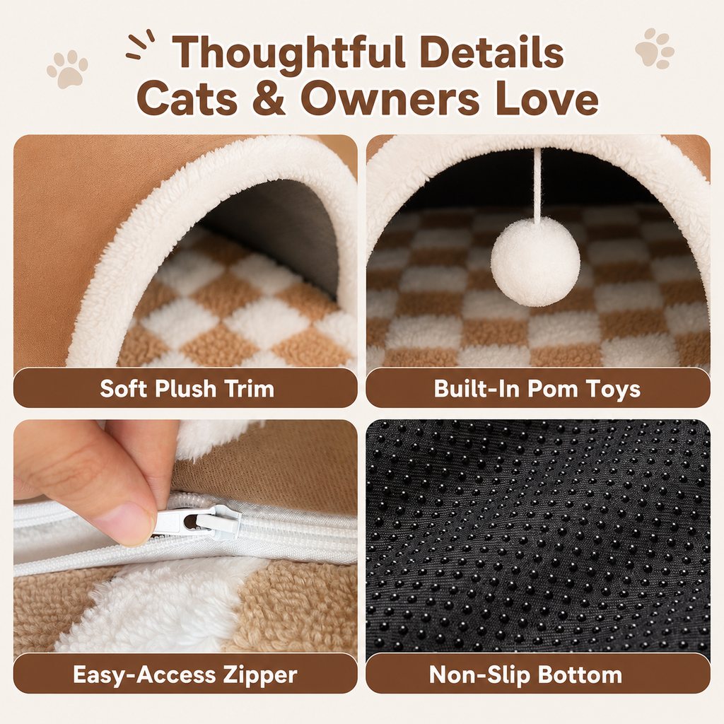 3-in-1 Multi-Cat Tunnel Bed & Play Mat for Indoor Cats