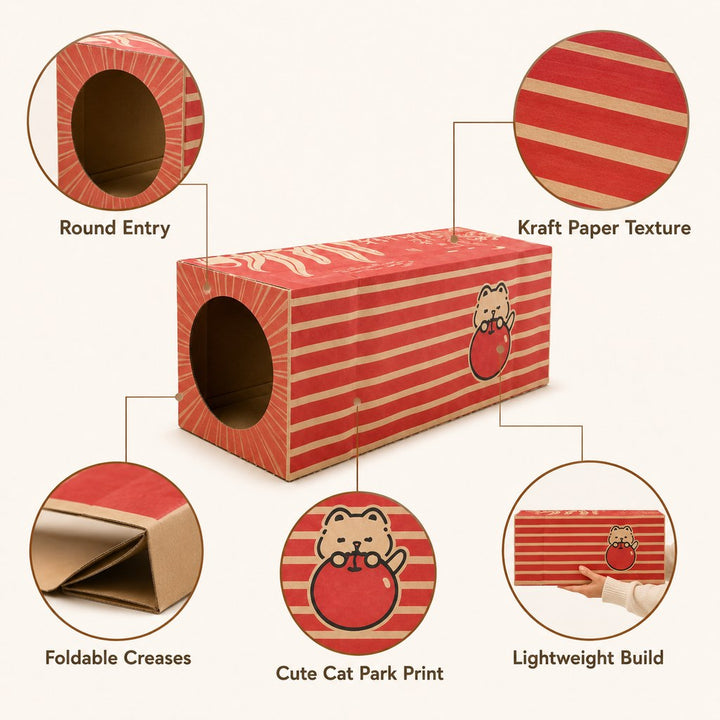 Foldable Kraft Paper Cat Tunnel for Indoor Cats | Space-Saving Hide & Play Toy to Beat Boredom