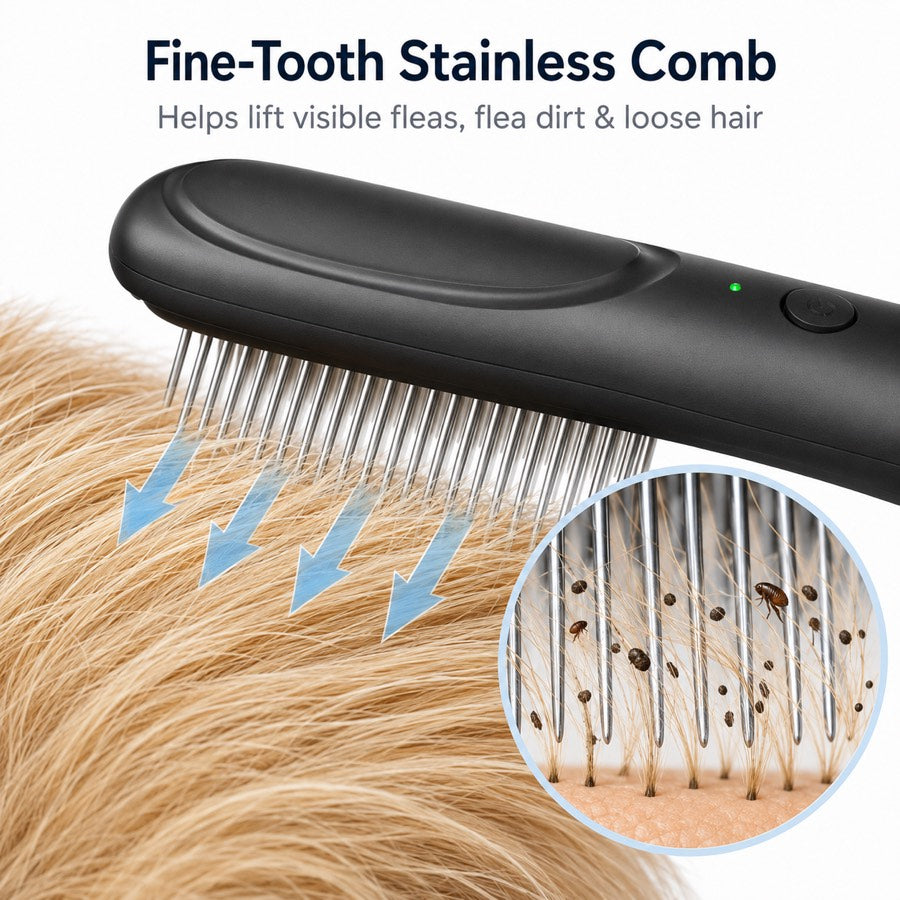 Electric Flea Comb for Dogs & Cats | At-Home Flea Check & Loose Hair Grooming Without Sprays