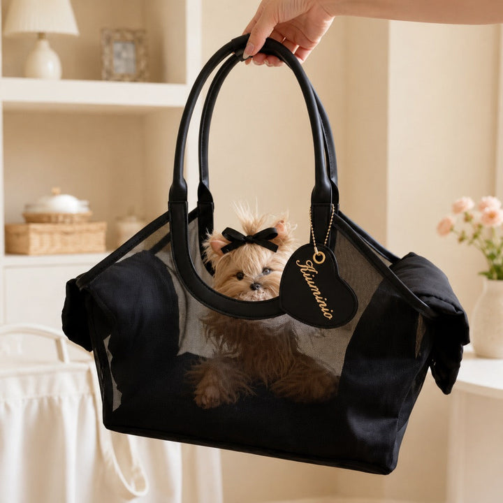 Chic Mesh Pet Carrier Tote for Cafe Runs & Vet Visits | Breathable Small Dog & Cat Travel Bag