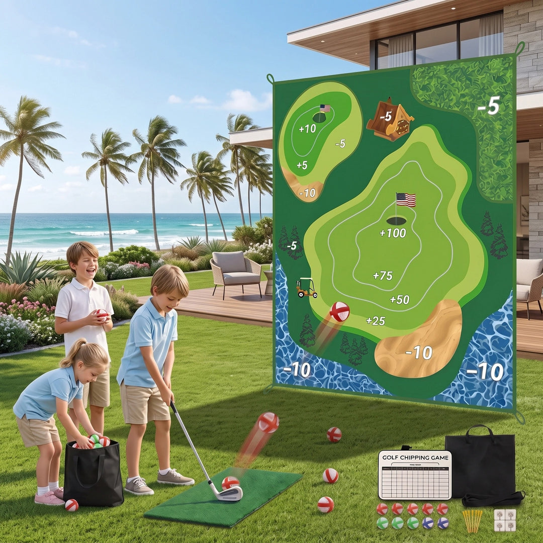 Children's Indoor Outdoor Golf Training Set with Target Wall and Swing Mat
