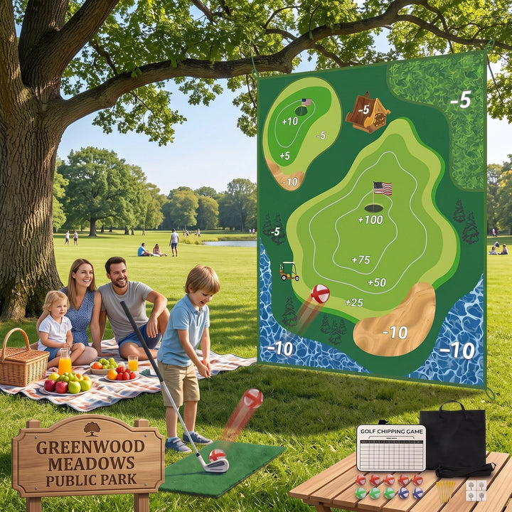Children's Indoor Outdoor Golf Training Set with Target Wall and Swing Mat