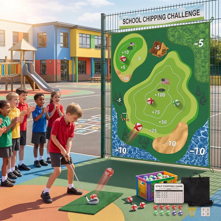 Children's Indoor Outdoor Golf Training Set with Target Wall and Swing Mat