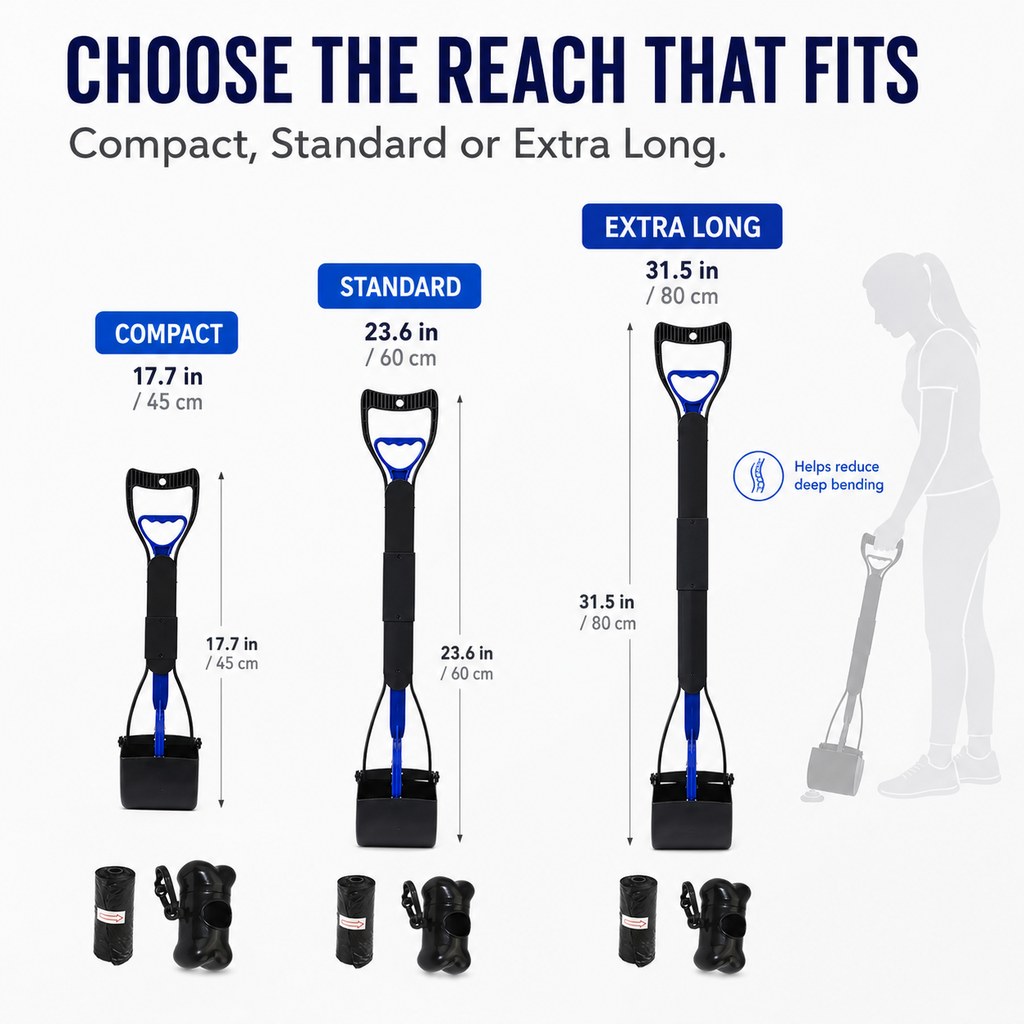 Foldable Long-Handle Dog Pooper Scooper for Yard & Walks | One-Hand Bag-Lined Pickup