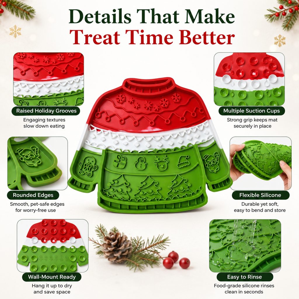 Christmas Sweater Wall-Mount Pet Lick Mat for Dogs & Cats