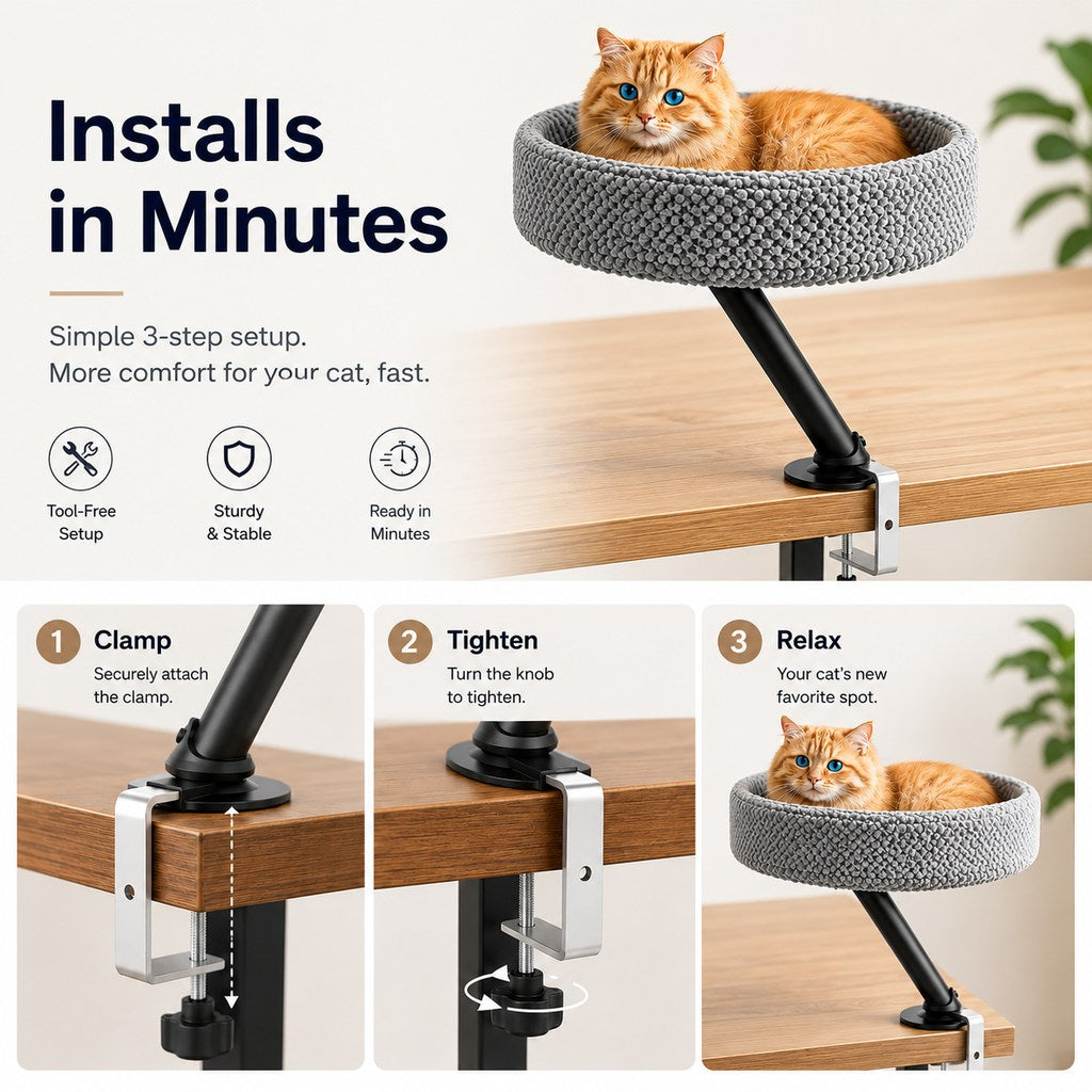 Desk Mounted Cat Bed Perch for Home Office