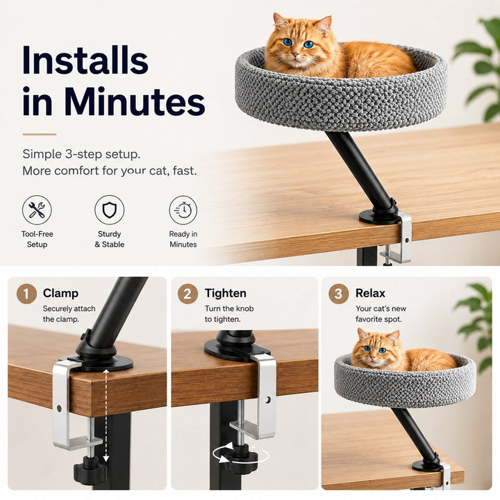 Desk Mounted Cat Bed Perch for Home Office