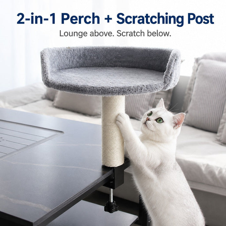 Clamp-On Cat Perch for Home Office Desks | Space-Saving Cat Bed with Sisal Scratching Post