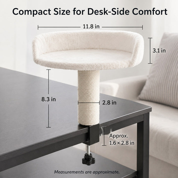 Clamp-On Cat Perch for Home Office Desks | Space-Saving Cat Bed with Sisal Scratching Post