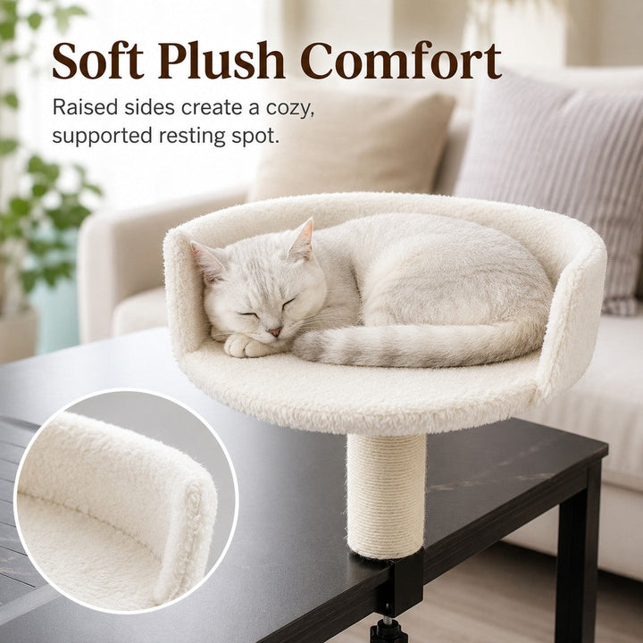 Clamp-On Cat Perch for Home Office Desks | Space-Saving Cat Bed with Sisal Scratching Post
