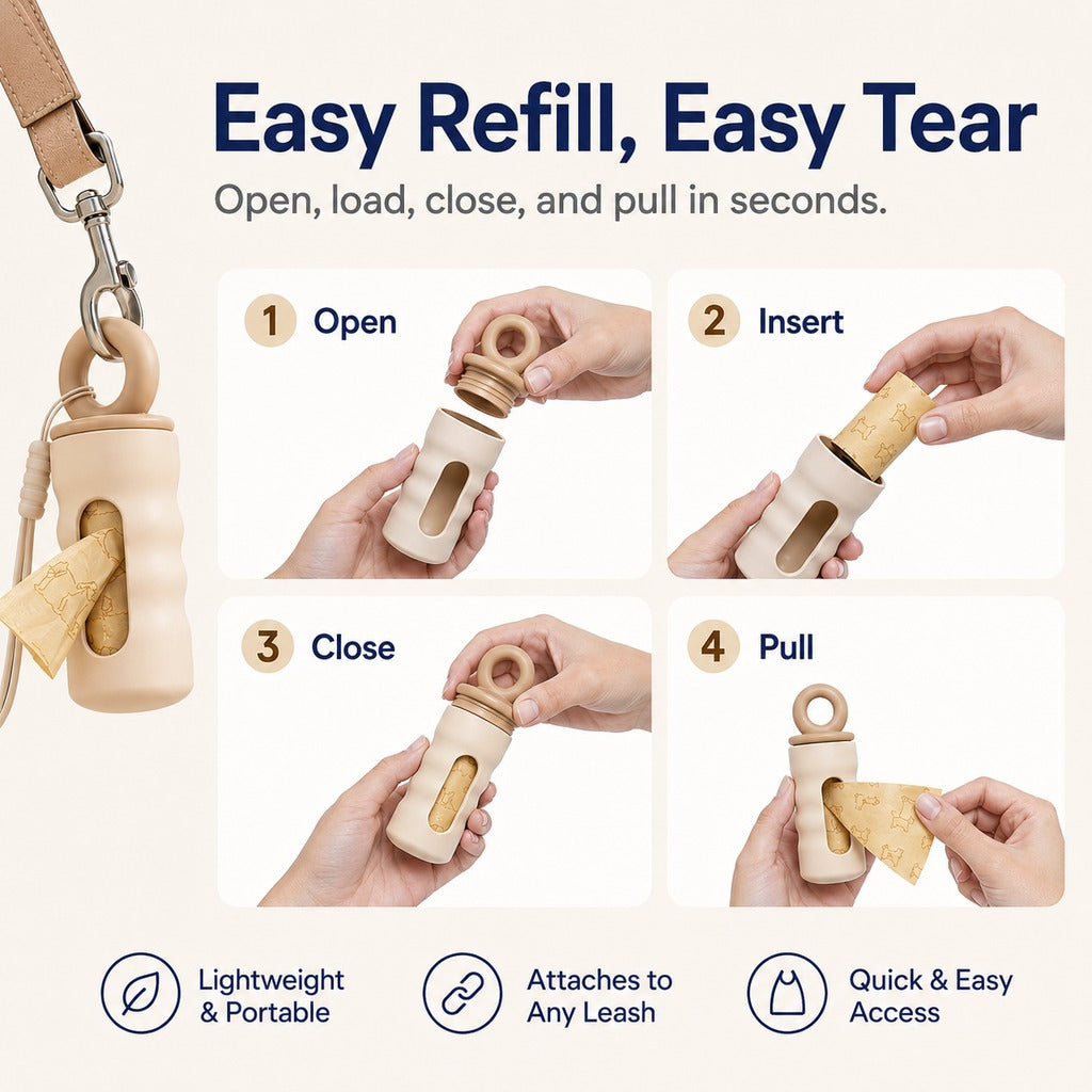 Clip-On Dog Poop Bag Dispenser for Daily Walks