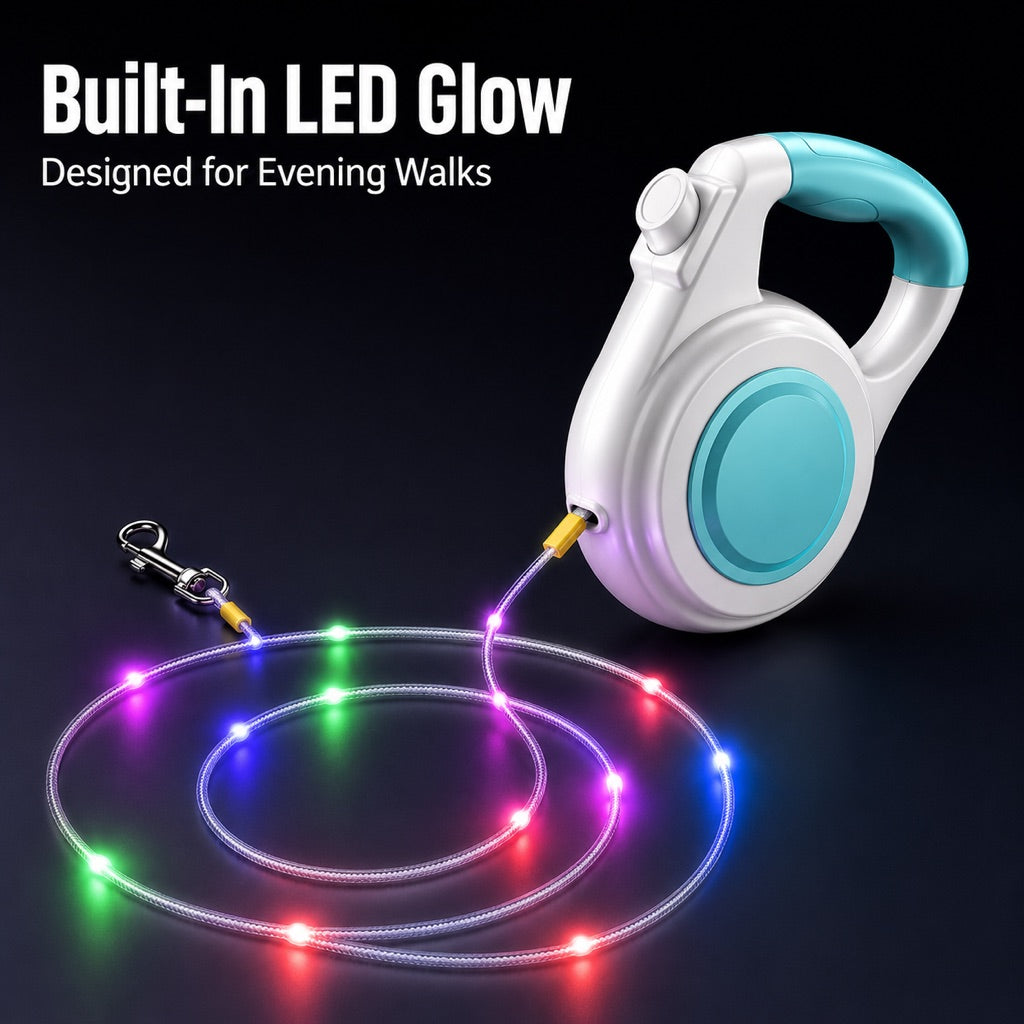 Rechargeable Light-Up Retractable Dog Leash for Night Walks