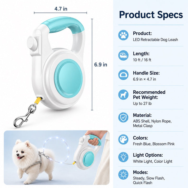 Rechargeable Light-Up Retractable Dog Leash for Night Walks