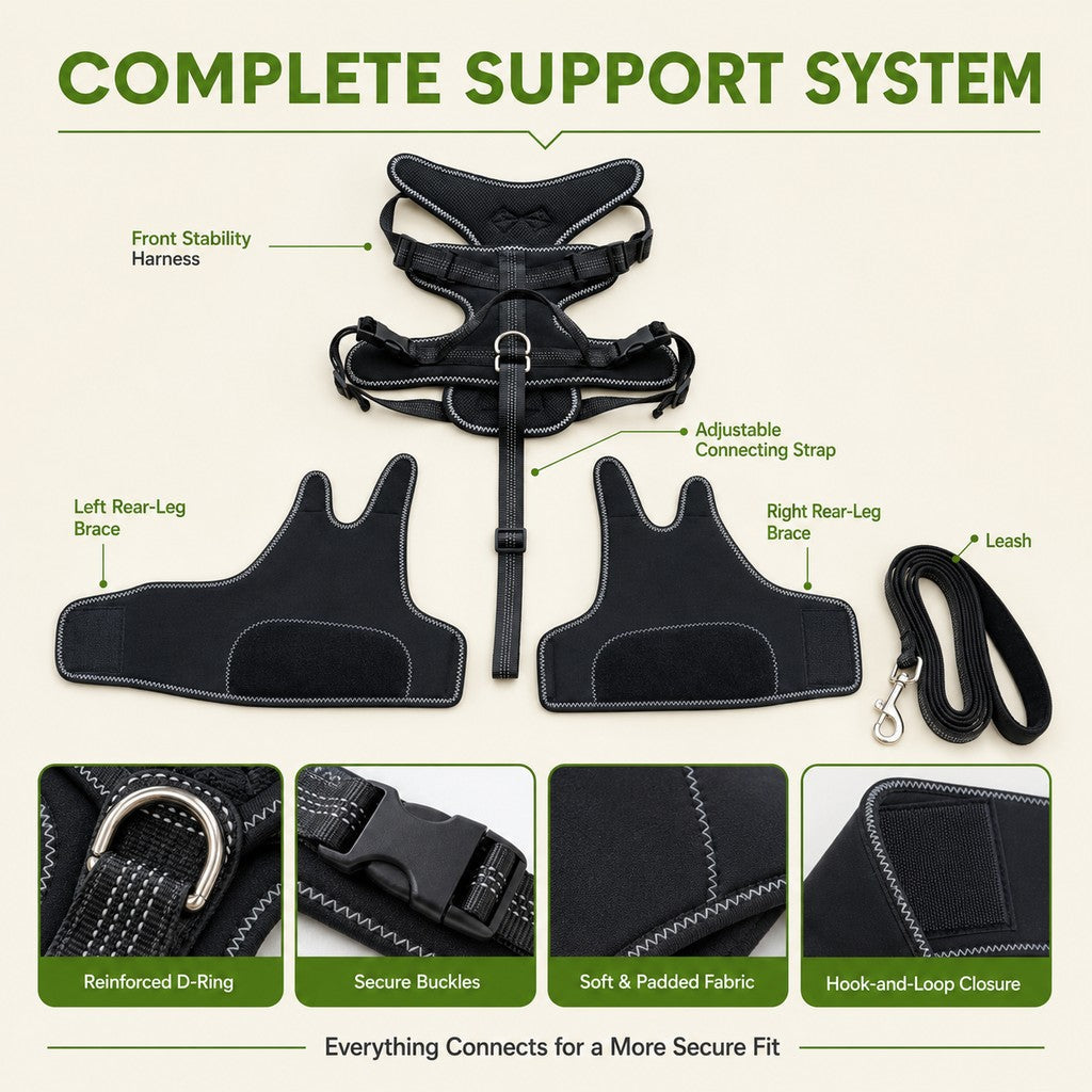 Dual Rear Leg Dog Support Brace with Harness | Walking Stability for Weak Hind Legs