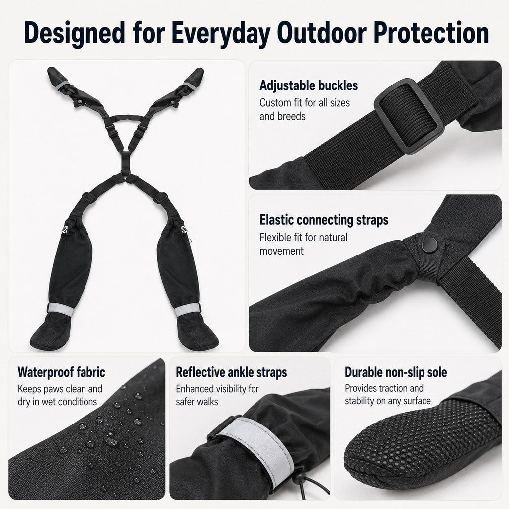4-in-1 Connected Dog Boots for Rainy Walks