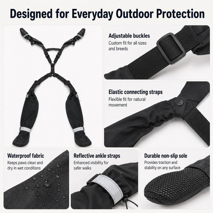 4-in-1 Connected Dog Boots for Rainy Walks
