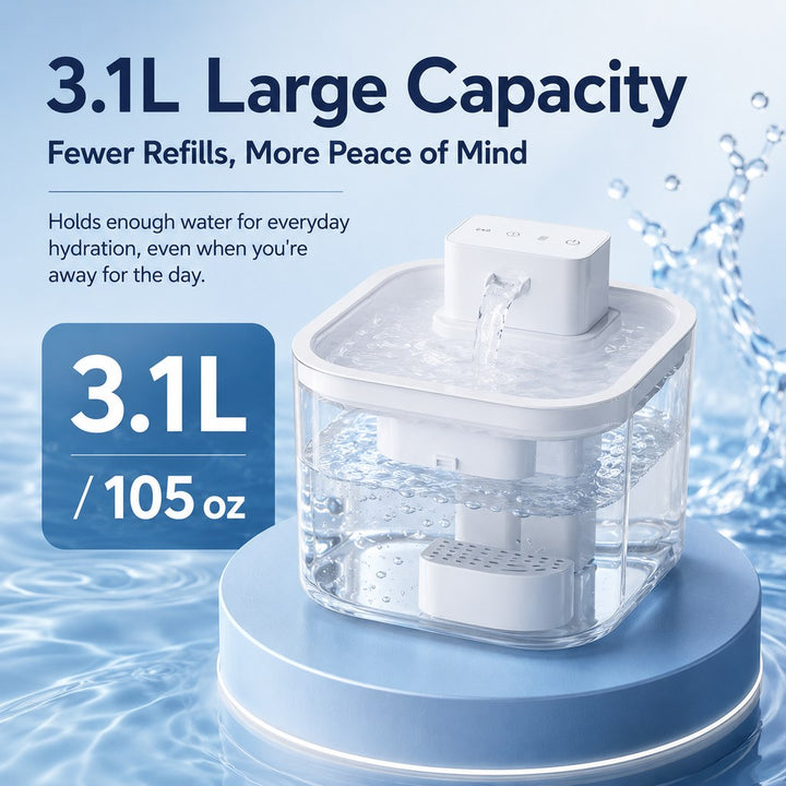 Cordless Motion Sensor Cat Water Fountain for Any Room | 3.1L Fresh Water Without Cords