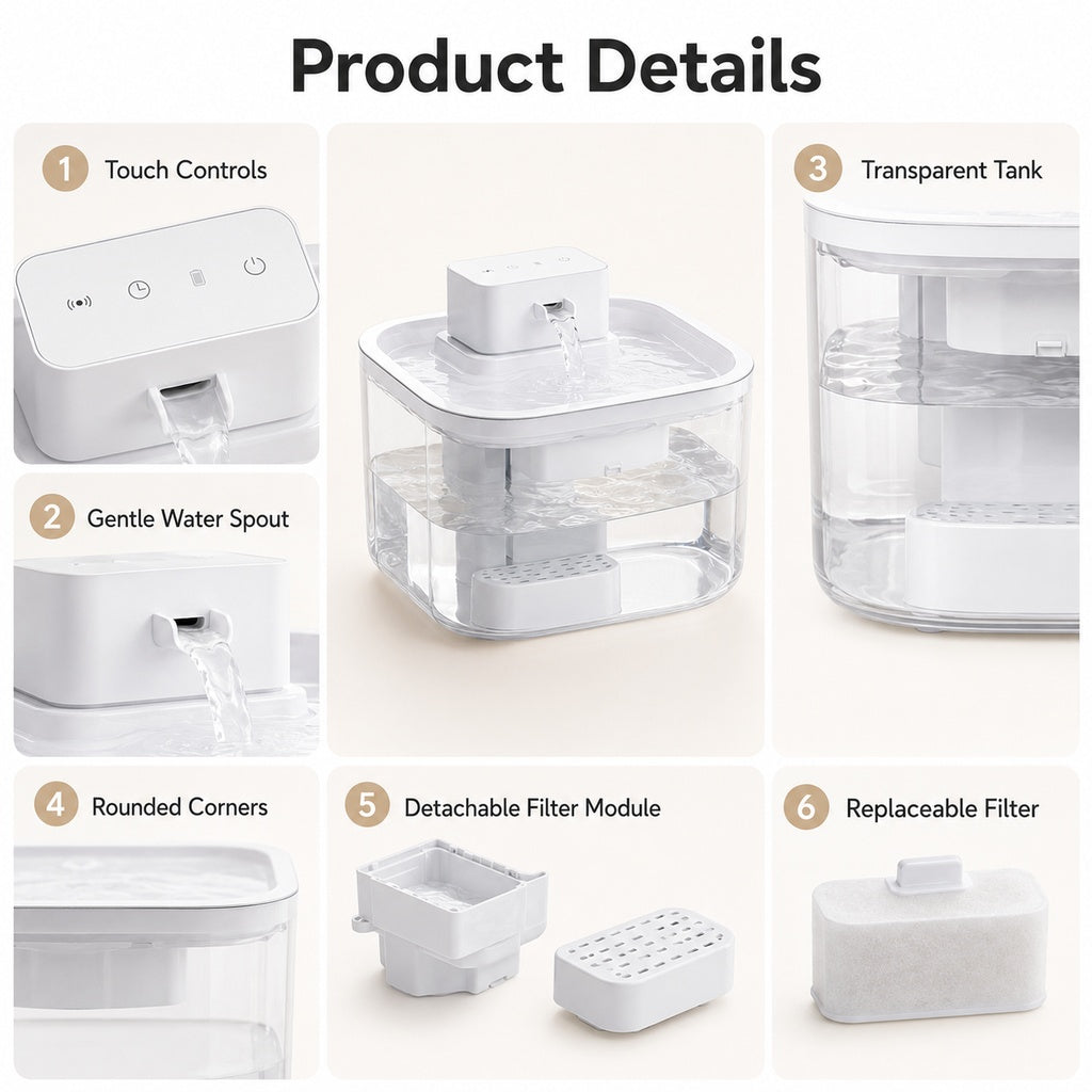 Cordless Motion Sensor Cat Water Fountain for Any Room | 3.1L Fresh Water Without Cords