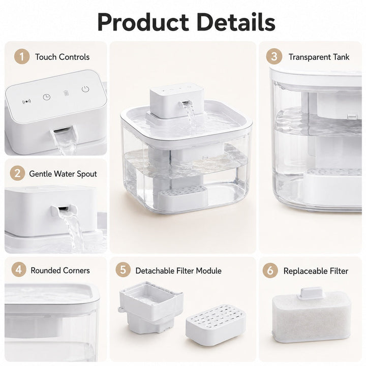 Cordless Motion Sensor Cat Water Fountain for Any Room | 3.1L Fresh Water Without Cords